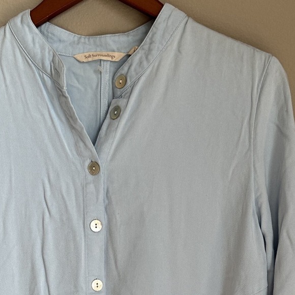 Soft Surroundings Blue Button Up Tunic Top Pockets 3/4 Sleeve Lagenlook M - Picture 2 of 8